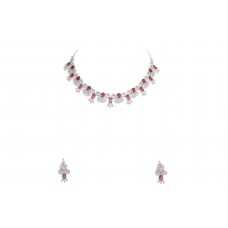 Rhodium Plated Set Jewelry Zircon Necklace Earrings Designer Handmade Gift D547